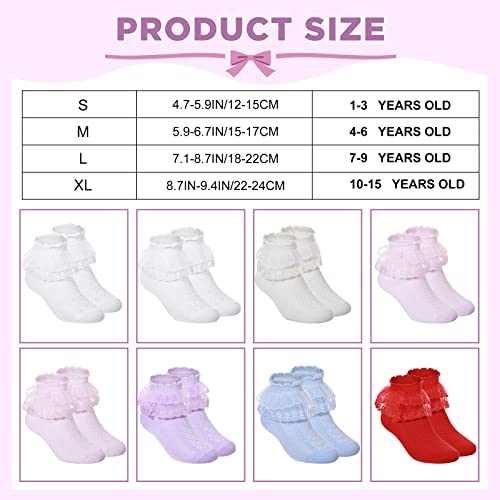 Haysandy 8 Pairs Girls Frilly Socks Baby Girl Toddler Ruffle Lace Socks Little Girls Dress Sock Cute Cotton Socks White Lace Sock (Large) #TOP1