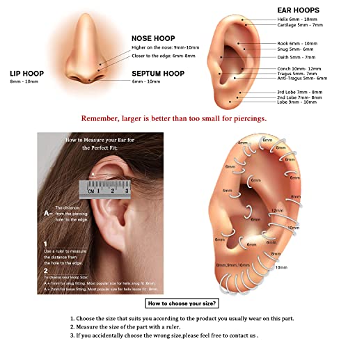 AROWRO Helix Rook Lobe Earrings 16G 8mm 10mm 316L Surgical Steel 3Pcs Double Triple Open Stack Sleeper Earring Daith Cartilage Tragus Piercing Jewelry Septum Clicker3