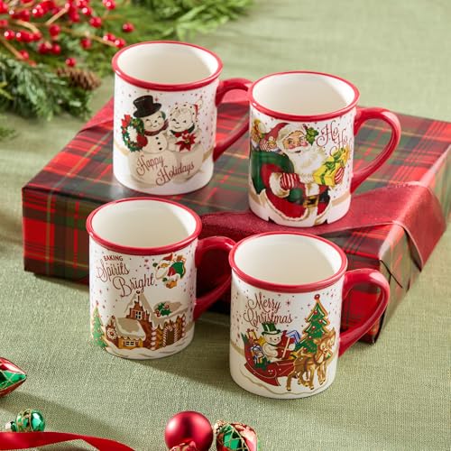Certified International Santa's Retro Set of 4 Mugs: 5.25' x 3.75' x 4.25' 18 ounces, GREAT for Hot Cocoa by the fireplace, coffee, a latte, or your favorite green tea