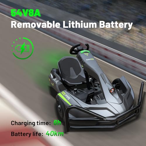 Electric Go Kart, PRO Go Karts for Adults Build in 1500W*2 AC Brushless Motor with 54V8A Removable Lithium Battery and Handbrake, 50km/h High Speed Drifting Gokart for Ages 14+ Up to 2m/200kg