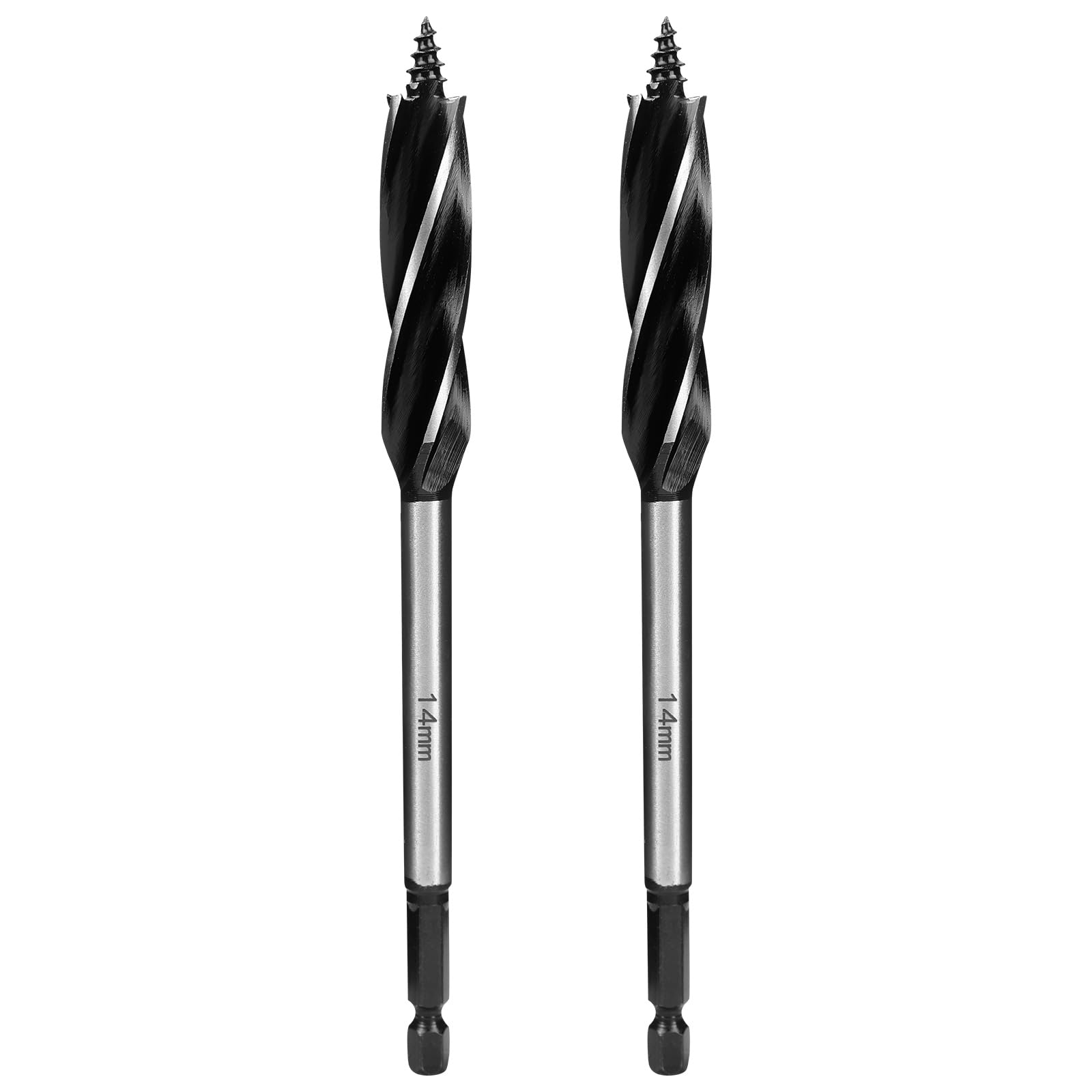 SUQIN Professional Wood Drill Bit 2 items 14mm x 165 mm,1/4 Inch Hex Shank Woodworking Hole Drill Bit,Self Feed Speed Wood Auger drill bit for Soft and Hard Wood,Plastic,with Centre Point