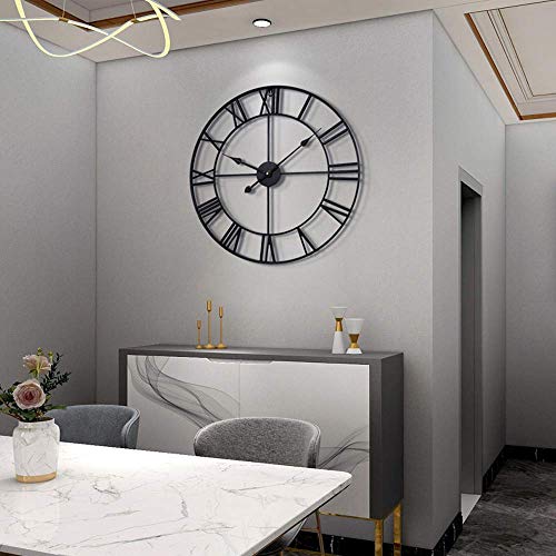 Leike Large Modern Metal Wall Clocks 40Cm Round Nearly Silent Little Ticking Outdoor Black Roman Numeral Clock For Kitchen,Living Room,Bedroom Wall Decor #TOP7