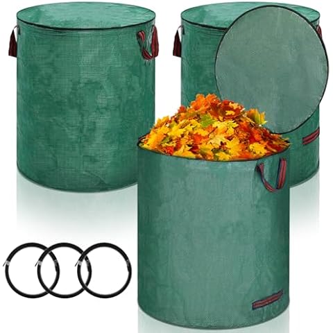 Cezoyx 3 Pack Reusable Yard Waste Bags with Lid, 72 Gallon Heavy Duty Lawn Leaf Bags with 4 Handles Garden Waste Bags Container for Garden Leaves and Waste Collection Cover