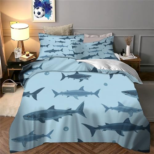 Housse de couette requin 3D parure lit enfant 140x200 imprimé