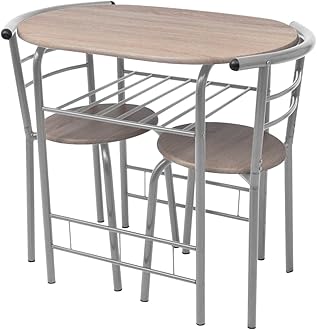 vidaXL Breakfast Bar Set 3 Piece MDF Silver Kitchen Dining Room Table Stools