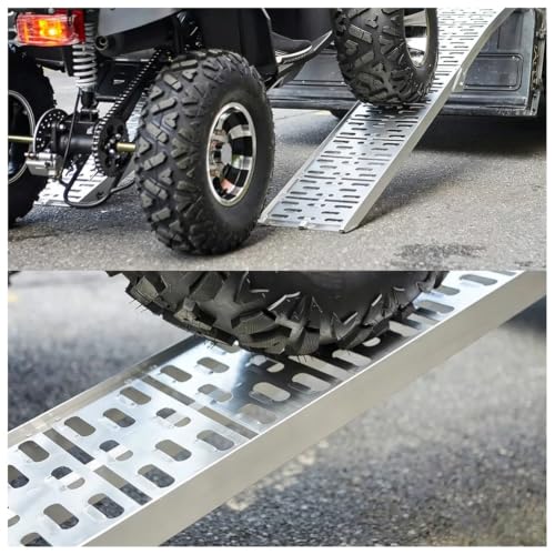 Rampas de carga para camión 2PCS con patas de soporte, plegables y fáciles de transportar, rampa pesada con superficie antideslizante para cortadora, ATV, carrito (221x28x5cm) miniatura 6