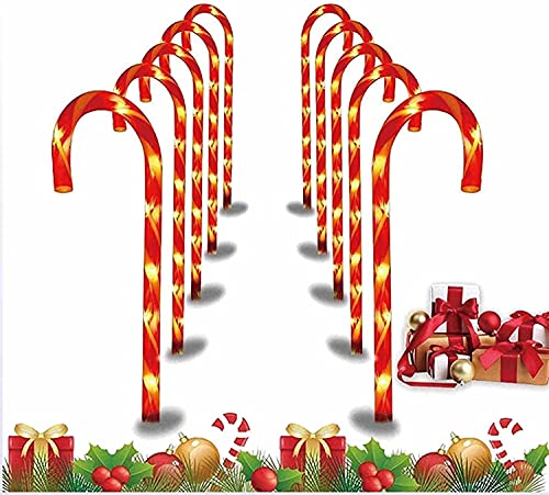 10 Stück Zuckerstangen Lichterketten, Weihnachtsweg Marker LED Zuckerstangen Gartenstäbe Zuckerstange Weihnachtssbeleuchtung für den Garten Weihnachtsdeko Außen Zuckerstangen Lichter Cover