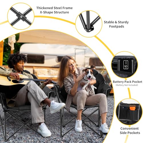 NAIZEA Heated Camping Chair, Oversized Heated Folding Outdoor Chair for Adults with 3 Heat Levels, Portable Foldable Patio Lounge Chair for Sports Outdoors Camp, Battery NOT Included