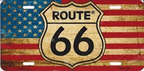SMART BLONDE Route 66 - Placa de matrícula metálica con bandera estadounidense envejecida