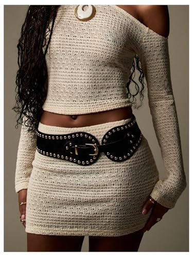 Floerns Women's Studded Wide Waist Belt Music Festival Rivet PU Belt for Dress2