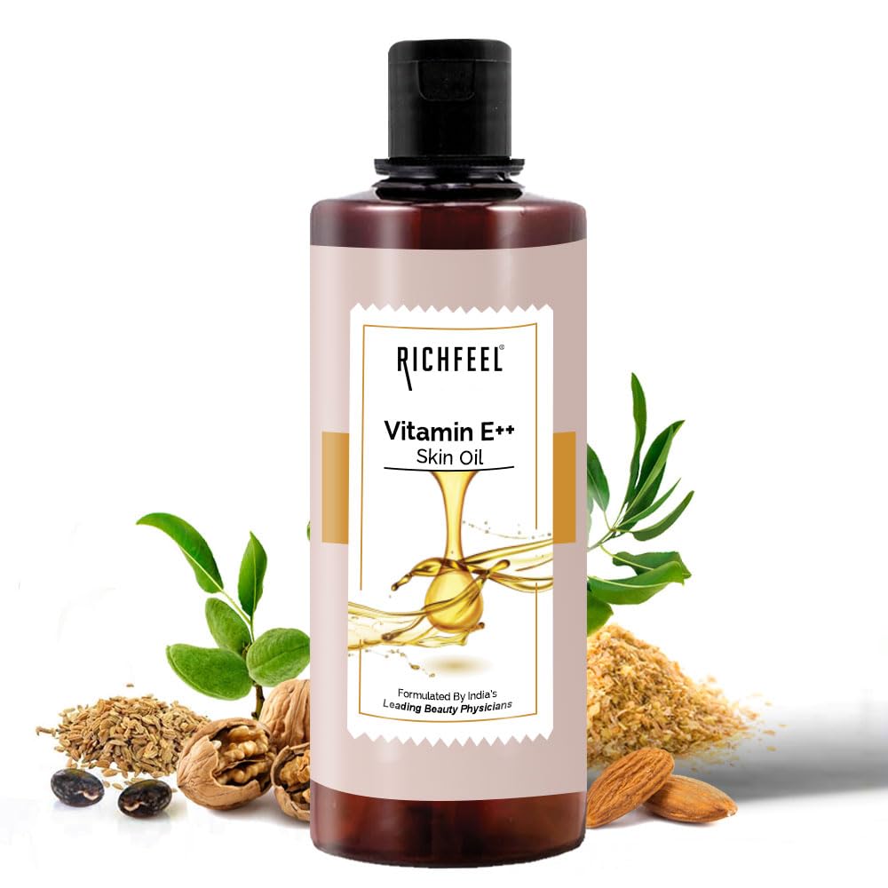 Richfeel Vitamin E Oil | Blend of Almond, Wheatgerm, Walnut & Carrot Oils | Physician Formulated Skin Oil | Fight Dullness, Dryness, Damage & Ageing of Skin | Anti-Stretch Marks and Scars | 500 ml-image-26