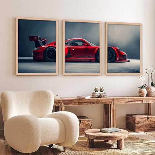 Image of TASVEE Car wall posters | set of 3 wall frames | posters for wall | Wall Decoration for Bedroom, Living Room & Office | Best Gift for Boys & Car Lovers (A10, MEDIUM 10X13, Framed)
