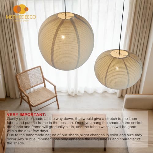 Image of METHEDEECO 2 Pack Pendant Lamp Shades, 16 Inch Linen Hanging Light Shades, Oval and Round Lantern Shade Covers, Beige Fabric Boho Japandi Minimalist Decor, Shades Only for Bedroom, Living Room (beige)