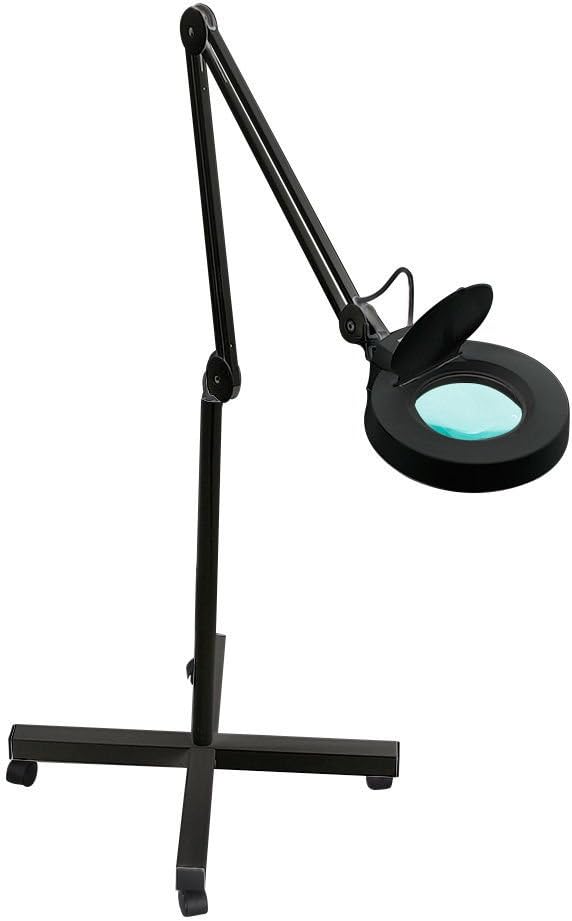 Overseasee 10X Diopter LED Light Magnifier Desk Clamp Floor Stand Magnifying Glass Lens (Black)