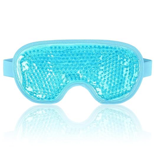 Reusable Gel Beads Eye Mask for Hot & Cold Therapy | Cooling Eye Mask for Sleeping, Puffy Eyes & Eye Relaxation | Adjustable Elastic Strap | Unisex | Light Blue-image-35