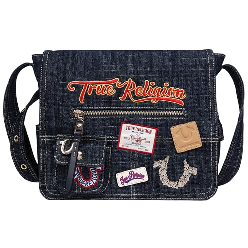 True Religion Denim Messenger Bag | Dark Denim | Crossbody Bags for Women with Adjustable Strap | Travel Bag | Womens Everyday Purse