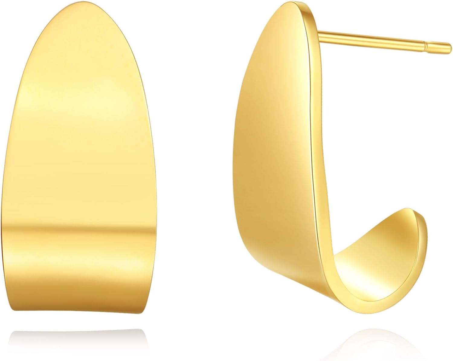 REELMAR Chunky Dangle Earrings for Women, Geometric Huggie Drop Earrings, Lightweight Hypoallergenic Polished Stainless Steel Statement Earring, Elegant Dome Hoop Prom Party Jewelry