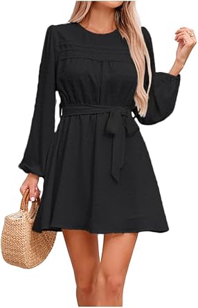 Womens Casual Long Sleeve Short Dress for Fall Wedding Guest Trendy Chiffon Boho Vacation Mini Flowy Dresses 2025