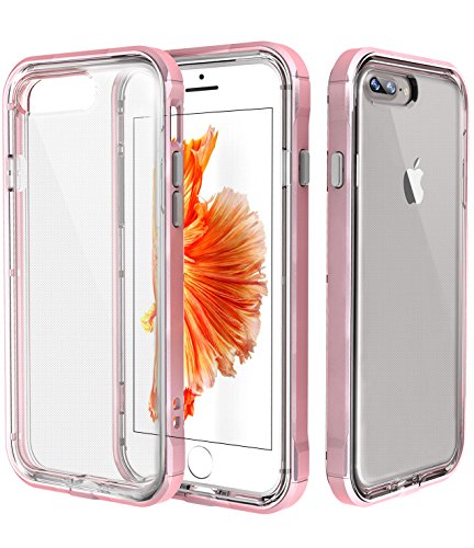 TOZO for iPhone 7 Plus Case Highly Durable Reinforced Frame Crystal Clear Bumper Scratch Resistant Shock Absorption Soft Rubber Dual Layer Screen Protection Cover. Side Edge [Rose Gold]