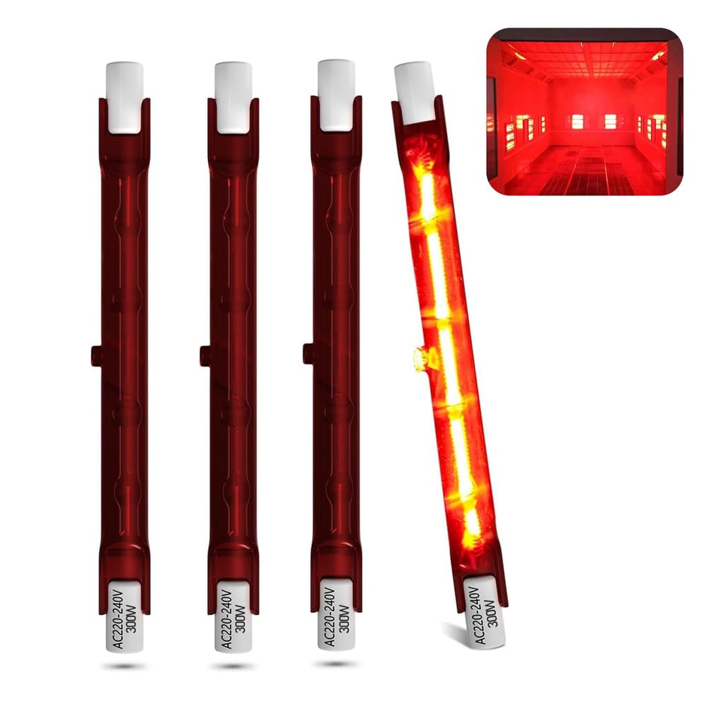 Halogen Bulb R7s Dimmable, 254mm 1300W R7s Infrared Bulbs for U3 Heater, Red Quartz Heating Light Tube 1300lm, R7s Halogen Heater 360° Beam Angle,118mm,300W 4 Packs