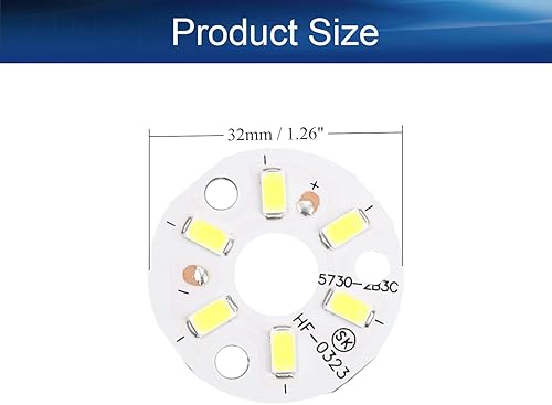 Miniatura 2 de Bettomshin 5 unids LED chip módulo circuito 3 W aluminio puro blanco 6500 K alta potencia 300 mA para lámpara de reflector 1.26 pulgadas de diámetro