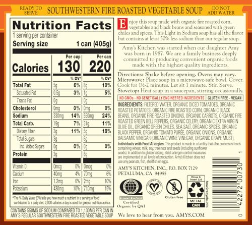 Image of Amy's Soup, Organic Fire Roasted Vegetable with Black Beans, 14.3 Ounce