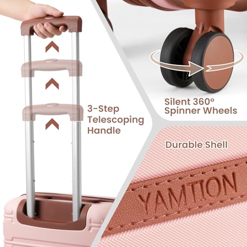 Image of YAMTION Luggage Sets 6 Piece,Hardside 20In Suitcase with Spinner Wheels,TSA Lock,Carry On Suitcase Travel Essentials for Personal Items,Pink