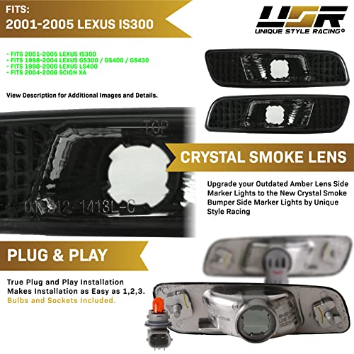 DEPO Smoke Lens Front Bumper Side Marker Light with Amber Bulbs Compatible with 2000-2005 Lexus IS200 / IS300 and 1998-2005 Lexus GS300 / GS400 / GS430 - Image 5