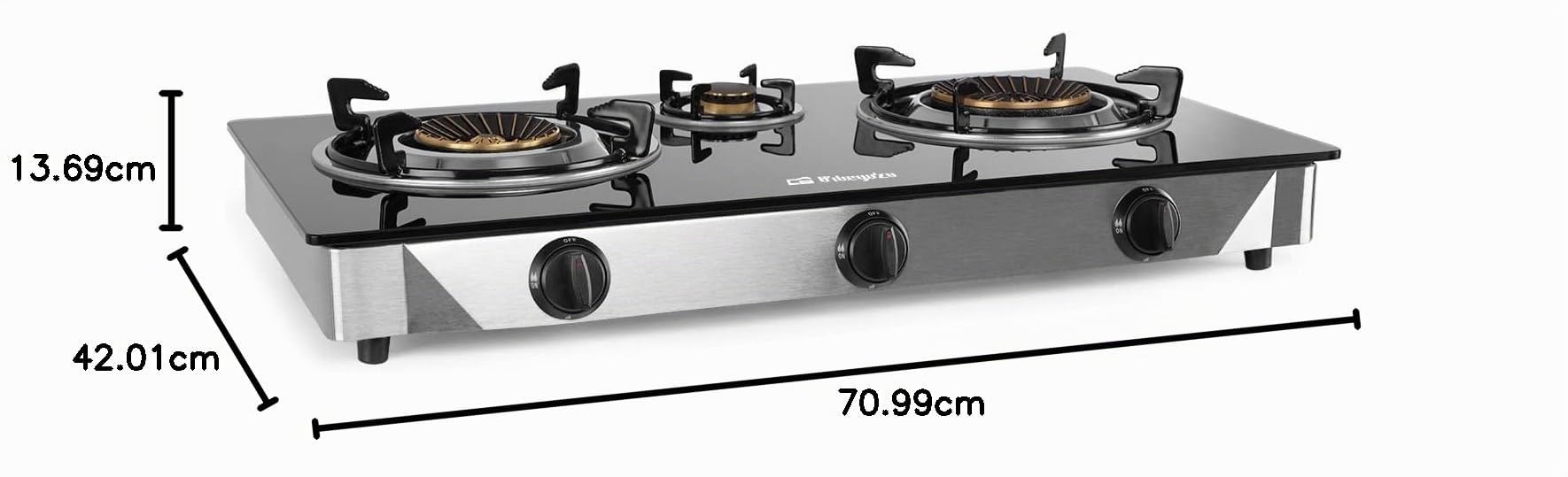 Orbegozo Fo 3520 Cuisinière à gaz, 2 brûleurs triple couronne, butane ou propane, allumage piézoélectrique, surface en verre trempé, corps en acier inoxydable