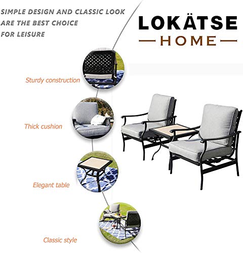 Lokatse Home 3 Piece Outdoor Furniture 2 Patio Bistro Chairs And 21 Inch Square Dining Table, 3 Pc Conversation Set, Grey #TOP1