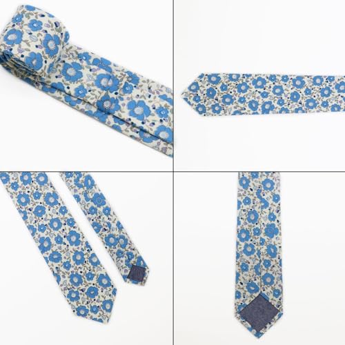 Image of Cotton Floral Ties for Men 2.76 inch Men's Skinny Tie Linen Flower Printed Neck Tie for Wedding Dating Party