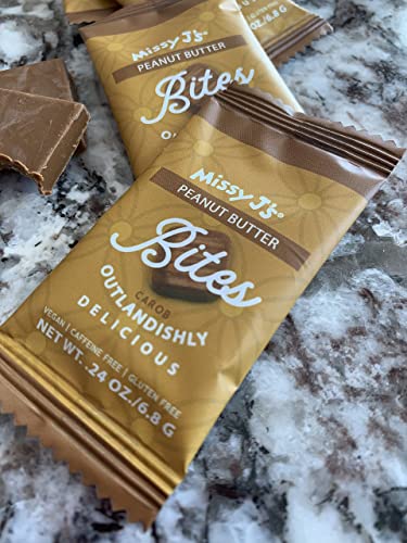 Missy J's Organic Peanut Butter Carob Mini Bites .24 Oz 15 Pack, Made W/Coconut Sugar, Vegan, Gluten And Caffeine Free, Healthy Substitute For Chocolate, Perfect For Snacks And Treats #TOP4
