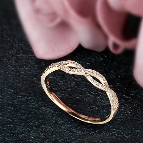 Lamrowfay 14K Solid Gold Cubic Zirconia Cz Swril Simulated Diamond Wedding Band Stackable Twisted Anniversary Ring (Yellow-Gold, 5.5) #TOP3