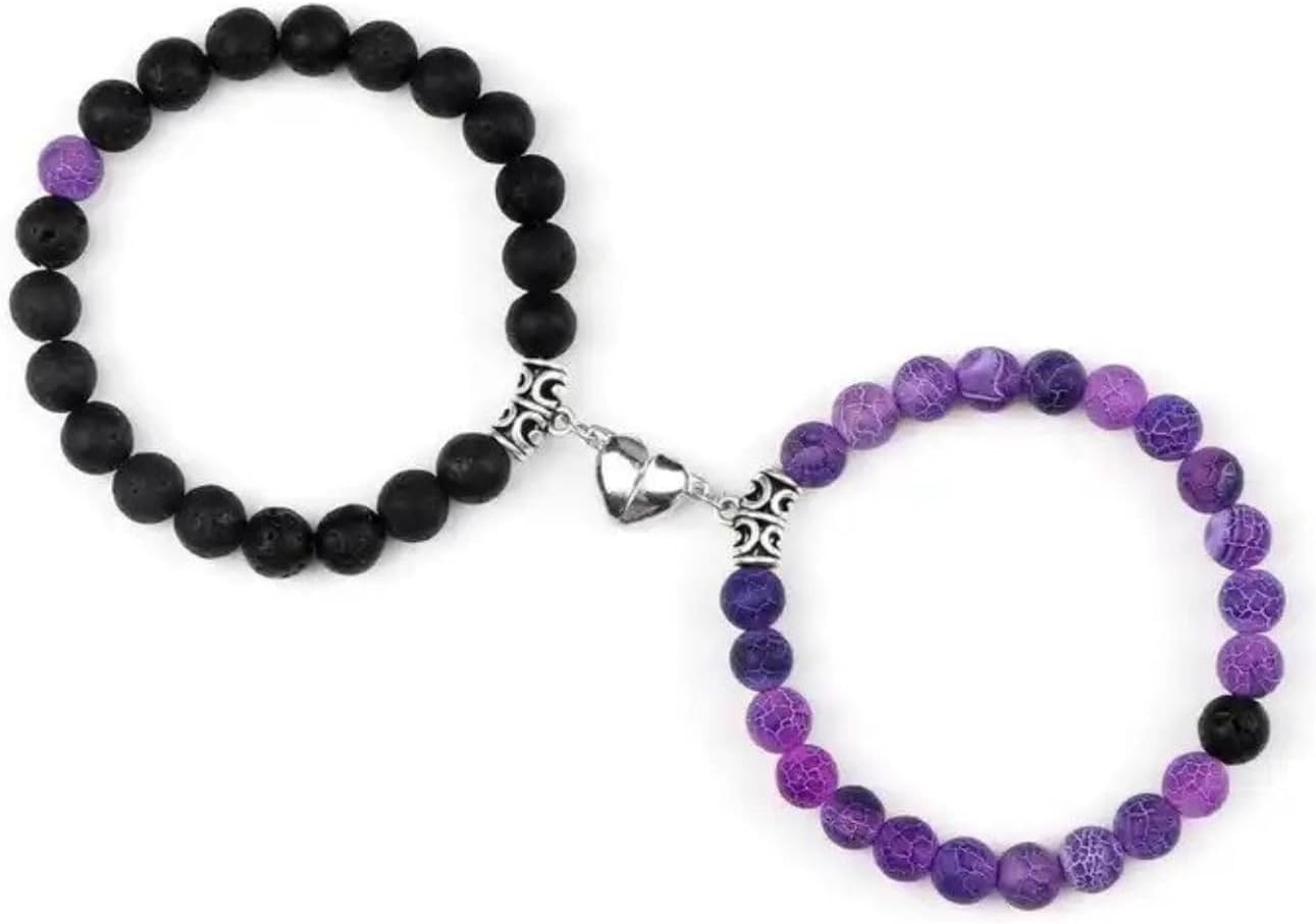 Set Of 2 Couples Bracelet Magnetic Healing Natural Bead Stone Stretch Bracelet Unisex Anniversary, Friendship, Valentine, Christmas Gift