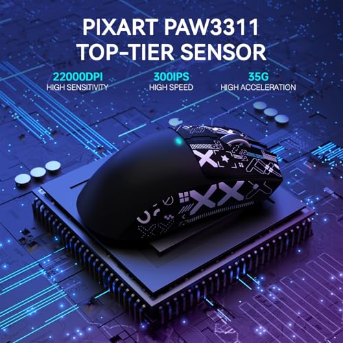 Image of ATTACK SHARK X11 Wireless Gaming Mouse, PAW3311 Sensor, Lightweight, RGB Charging Dock, 22,000 DPI, Tri-Mode Connectivity, 5 Programmable Buttons, Grip Tape Included - Black