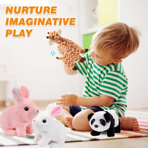 Image of Hopping Walking Bunny Toy with Sounds, Jumping Rabbit Wiggling Ears, Moving Soft Toys for Toddler, Twitching Mouth and Nose, Educational Interactive Rabbits Toy for Baby Kids