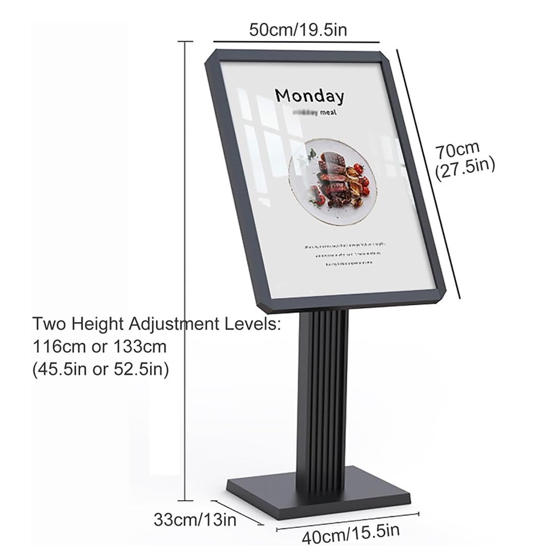 Soporte para Carteles Publicitarios Black-50 * 70 | Panel de Protección Transparente Antigolpes, Ajustable en Orientación Vertical y Horizontal, Base Ancha y Estructura Robusta