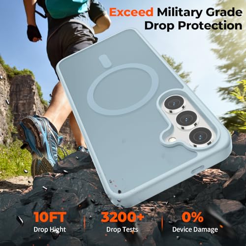 Image of SUPFINE Magnetic for Samsung Galaxy S24 Plus Case / S25 Plus Case with Screen Protector, (Built-in Magnets) (Military Grade Drop Protection) Slim Translucent Shockproof Phone Case,Sliver Blue