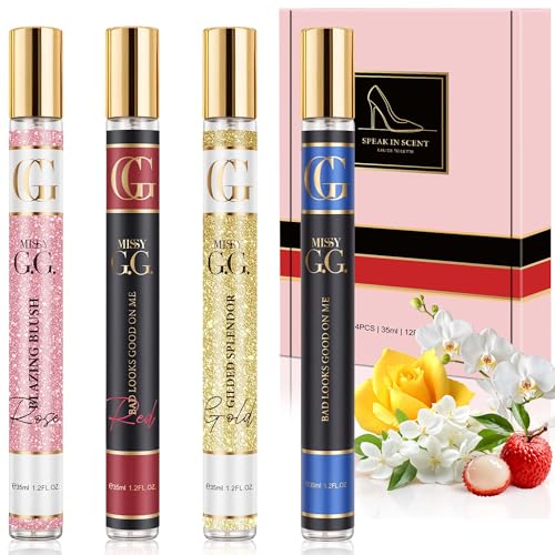 Cadeau parfum femme - Eau de toilette femme 4 x 35 ml mini parfums femme au doux parfum de fleurs et de fruits, en déplacement, cadeau pour elle, Noël,...