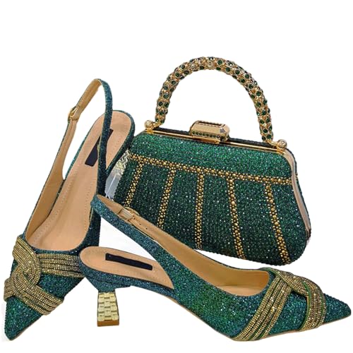 Womens Champagne Wedding Shoes Set Italian Rhinestone Bridal Pumps and Matching Evening Party Bag