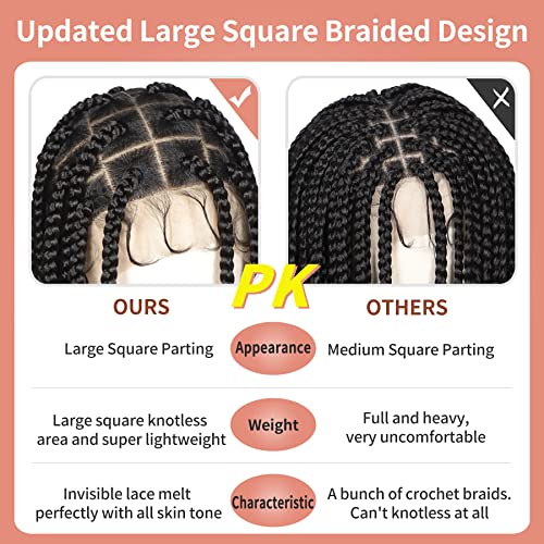 Lexqui 36" Large Square Knotless Box Braided Wigs For Women Full Double Lace Braided Wigs With Baby Hair Long Black Cornrow Lace Frontal Braids Wig Natural Looking Synthetic Braided Lace Wigs #TOP2
