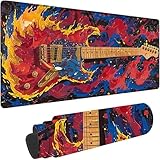Alfombrilla Ratón Gaming, Grande Alfombrilla Ratón XXL 1000x500x3 mm, Rojo Mouse Pad Guitarra Protector Escritorio Bordes Cosidos Diseño, Gaming Mousepad Mejora La Precisión y La Velocidad w-1492
