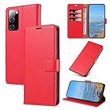 KKEIKO Hülle Kompatibel mit Samsung Galaxy S20 FE/Galaxy S20 Lite, Magnet Klappbar Handyhülle mit Kartenfach, PU Leder Stoßfest Schutzhülle für Samsung S20 FE/Samsung S20 Lite, Rot