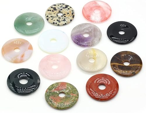 LHJ Colgantes de cuentas de piedra natural, agujero central, forma de anillo de piedra mixta, hebilla de ping y ágata piedra de cristal para hacer