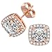 VOLUKA 18K Rose Gold Plated Square Cubic Zirconia Stud Earrings 6mm for Women Teen Girls Jewelry
