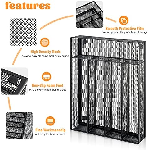 Homikit Cutlery Tray, Mesh Steel Flatware Drawer Organiser/Divider, 5 Compartments Ideal for Home Kitchen/Office Storage, Sturdy Utensil Tableware Holder with Anti-Slip Mats, 31.8x23.7x5cm, Black