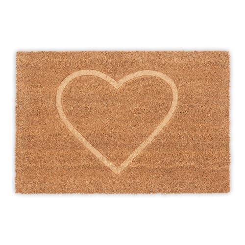 Relaxdays Coconut Doormat, Non-Slip, Engraved Heart, Indoor & Outdoor, Shoe Mat, Dirt Trap, 1.5 x 60 x 40 cm, Natural, Coco
