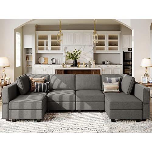 Belffin U Shaped Couch Modular Sofa Reversible Storage Ottoman Sofa Oversized Couches with Chaise Grey U Shape 2 Grey