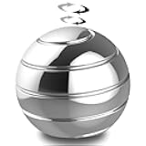 Kinetic Desk Toys,Full Body Optical Illusion Spinner Ball,Gifts for Men,Women,Kids 1.5” Size (Silver)