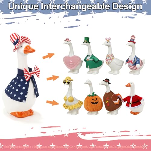 RAISLY 7 Inch Desk Goose with Patriotic Outfits，4th of July Decoration Ceramic Mini Porch Goose with Top Hat & Stars Outfit, Ideal for Tabletop Home Office Indoor Outdoor Decor — view 6